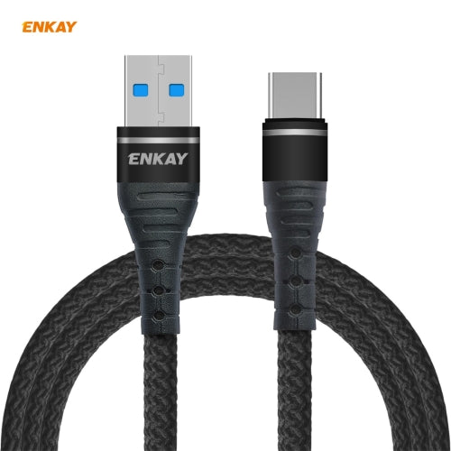 ENKAY Hat-Prince ENK-CB108 USB to USB Type-C Nylon Woven Fabric Texture Fast Charging Data Cable, Length: 1m(Black)