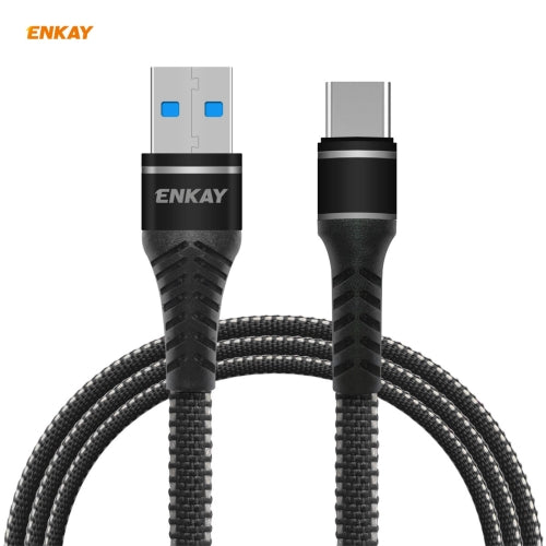 ENKAY Hat-Prince ENK-CB107 USB to USB Type-C Two-color Nylon Braided Fast Charging Data Cable, Length: 1m(Black)