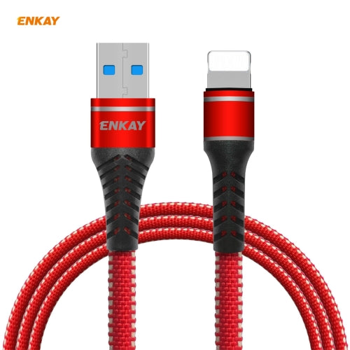ENKAY Hat-Prince ENK-CB207 USB to 8 Pin Two-color Nylon Braided Luminous Fast Charging Data Cable, Length: 1m(Red)