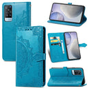 For vivo X60 Mandala Flower Embossed Horizontal Flip Leather Case with Bracket / Card Slot / Wallet / Lanyard(Blue)