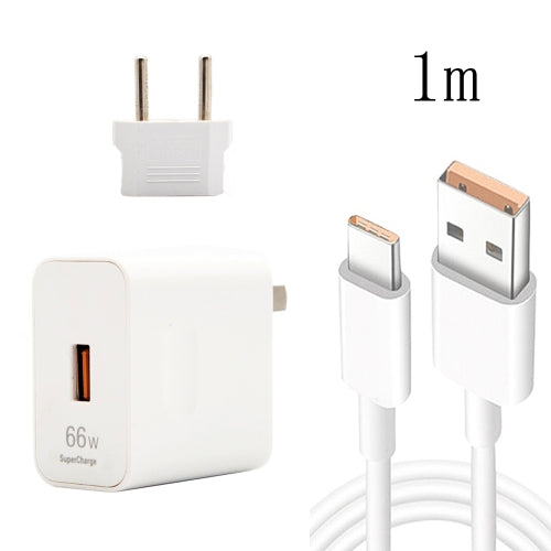 66W USB Fast Charging Travel Charger With EU Plug Conversion Head + 6A USB to Type-C Flash Charging Data Cable, EU Plug(1m)