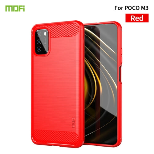 For Xiaomi Poco M3 / Redmi 9T MOFI Gentleness Series Brushed Texture Carbon Fiber Soft TPU Case(Red)