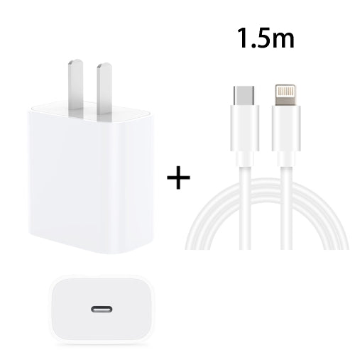 PD 20W Single USB-C / Type-C Port Travel Charger + 3A PD3.0 USB-C / Type-C to 8 Pin Fast Charge Data Cable Set, US Plug 1.5m