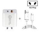 20W PD Type-C + QC 3.0 USB Interface Fast Charging Travel Charger with USB to Micro USB Fast Charge Data Cable AU Plug