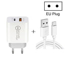 20W PD Type-C + QC 3.0 USB Interface Fast Charging Travel Charger with USB to Type-C Fast Charge Data Cable EU Plug