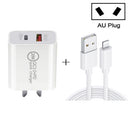 20W PD Type-C + QC 3.0 USB Interface Fast Charging Travel Charger with USB to 8 Pin Fast Charge Data Cable AU Plug