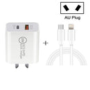 20W PD Type-C + QC 3.0 USB Interface Fast Charging Travel Charger with USB-C / Type-C to 8 Pin Fast Charge Data Cable AU Plug
