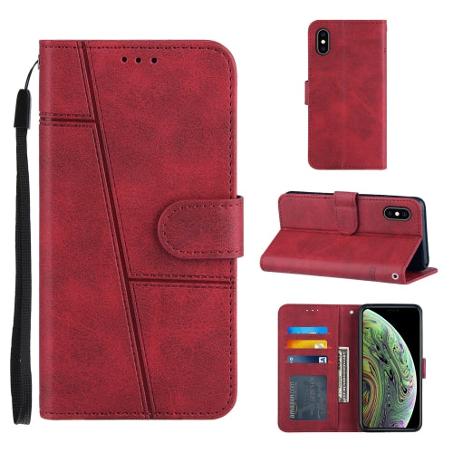 Stitching Calf Texture Buckle Horizontal Flip Leather Case with Holder & Card Slots & Wallet & Lanyard For iPhone XS / X(Red)