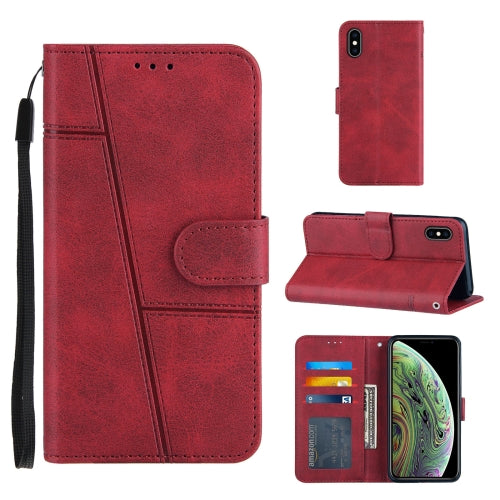 Stitching Calf Texture Buckle Horizontal Flip Leather Case with Holder & Card Slots & Wallet & Lanyard For iPhone XS Max(Red)