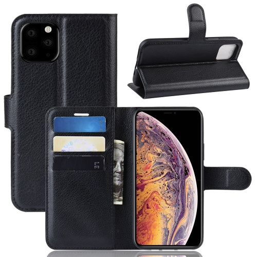 Litchi Skin PU Leather Wallet Stand Mobile Casing for iPhone 11 Pro Max(Black)