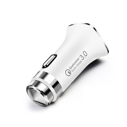 LZ-328 Safety Hammer Type QC3.0 USB + USB-C / Type-C Fast Charging Car Charger(White)