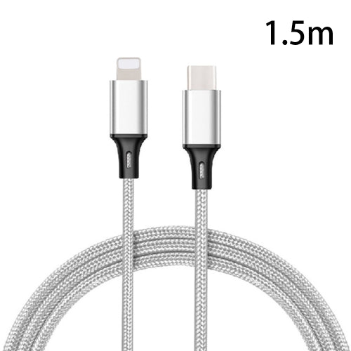 PD 18W USB-C / Type-C to 8 Pin Nylon Braided Data Cable is Suitable for iPhone Series / iPad Series, Length: 1.5 m(Silver)