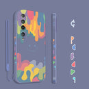 For Xiaomi Mi 10 Cube Painted Smiley Straight Side Liquid Silicone Shockproof Case with Hand Strap(Grey)