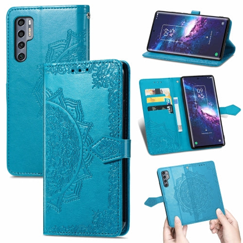 For TCL 20 Pro 5G Mandala Flower Embossed Horizontal Flip Leather Case with Bracket / Card Slot / Wallet / Lanyard(Blue)