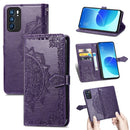 For OPPO Reno6 5G Mandala Flower Embossed Horizontal Flip Leather Case with Holder & Three Card Slots & Wallet & Lanyard(Purple)