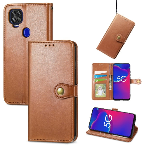 For ZTE Axon 11 SE 5G Solid Color Leather Buckle Phone Case with Lanyard & Photo Frame & Card Slot & Wallet & Stand Function(Brown)