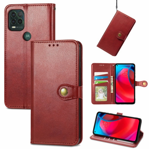 For Motorola Moto G Stylus 5G Solid Color Leather Buckle Phone Case with Lanyard & Photo Frame & Card Slot & Wallet & Stand Function(Red)