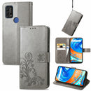 For UMIDIGI A9 Four-leaf Clasp Embossed Buckle Mobile Phone Protection Leather Case with Lanyard & Card Slot & Wallet & Bracket Function(Gray)