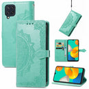 For Samsung Galaxy M32 Mandala Flower Embossed Horizontal Flip Leather Case with Holder & Three Card Slots & Wallet & Lanyard(Green)