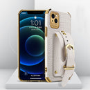 Electroplated TPU Crocodile Pattern Leather Case with Wrist Strap For iPhone 13 Pro(White)