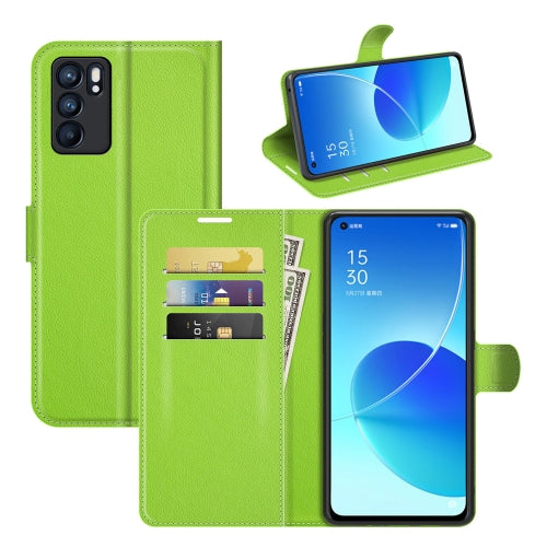For OPPO Reno6 5G Litchi Texture Horizontal Flip Protective Case with Holder & Card Slots & Wallet(Green)