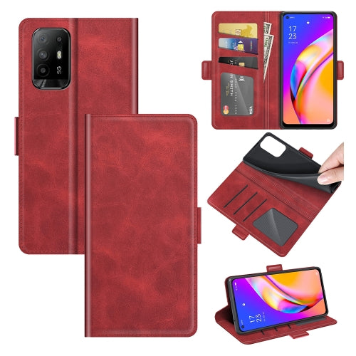 For OPPO A94 5G / F19 Pro+ 5G / Reno5 Z Dual-side Magnetic Buckle Horizontal Flip Leather Case with Holder & Card Slots & Wallet(Red)