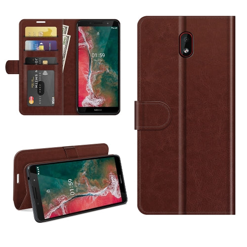 For Nokia C1 Plus R64 Texture Single Horizontal Flip Protective Case with Holder & Card Slots & Wallet& Photo Frame(Brown)
