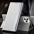 Side Electroplated Magnetic Ultra-Thin Horizontal Flip Leather Case with Holder For iPhone 13 mini(Silver)