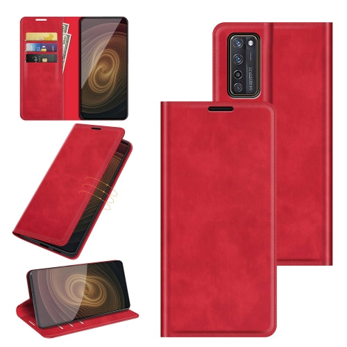 For ZTE Axon 20 5G Retro-skin Business Magnetic Suction Leather Case with Holder & Card Slots & Wallet(Red)