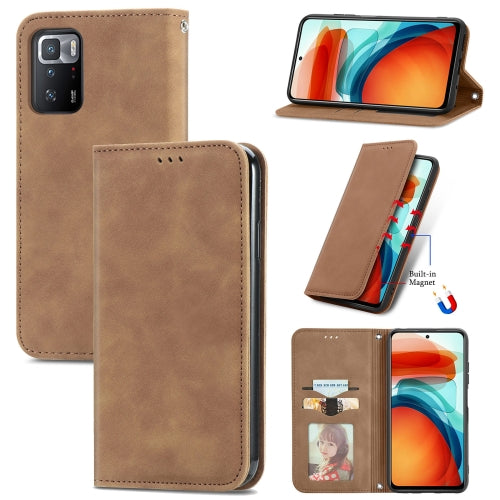 For Xiaomi Redmi Note 10 Pro 5G Retro Skin Feel Business Magnetic Horizontal Flip Leather Case with Holder & Card Slots & Wallet & Photo Frame(Brwon)