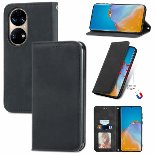 For Huawei P50 Retro Skin Feel Business Magnetic Horizontal Flip Leather Case with Holder & Card Slots & Wallet & Photo Frame(Black)