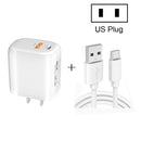 CS-20W Mini Portable PD3.0 + QC3.0 Dual Ports Fast Charger with 3A USB to Type-C Data Cable(US Plug)