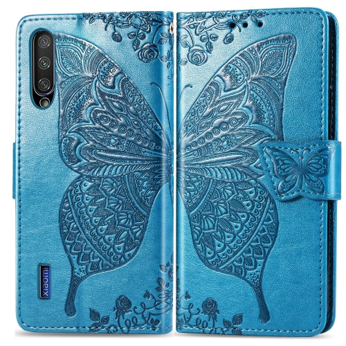 Butterfly Love Flowers Embossing Horizontal Flip Leather Case For Xiaomi CC9 with Holder & Card Slots & Wallet & Lanyard(Blue)