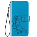 Four-leaf Clasp Embossed Buckle Mobile Phone Protection Leather Case with Lanyard & Card Slot & Wallet & Bracket Function for Xiaomi CC9e(Blue)