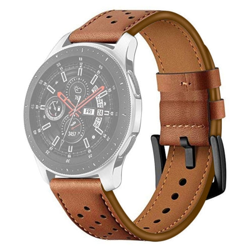 For Apply Samsung Galaxy Watch Active 20mm Leather Eyelet Sport Strap (All Brown)