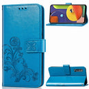 For Galaxy A50S Four-leaf Clasp Embossed Buckle Mobile Phone Protection Leather Case with Lanyard & Card Slot & Wallet & Bracket Function(Blue)