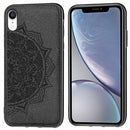 For iPhone XR Embossed Mandala Pattern PC + TPU + Fabric Phone Case with Lanyard & Magnetic(Black)