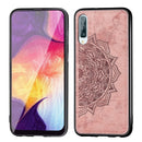 For Galaxy A70 Embossed Mandala Pattern PC + TPU + Fabric Phone Case with Lanyard & Magnetic(Rose Gold)