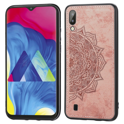 For Galaxy M10 Embossed Mandala Pattern PC + TPU + Fabric Phone Case with Lanyard & Magnetic(Rose Gold)