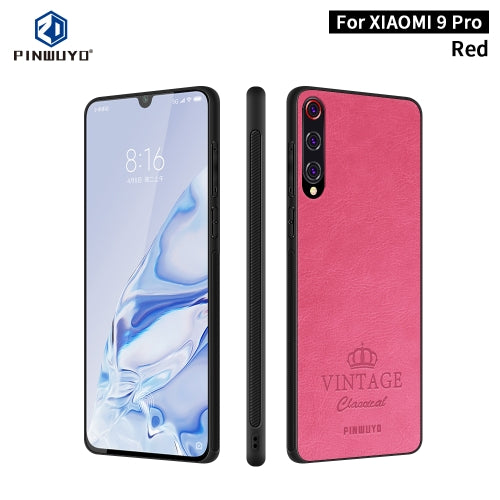 For Xiaomi Mi 9 Pro PINWUYO Pin Rui Series Classical Leather, PC + TPU + PU Leather Waterproof And Anti-fall All-inclusive Protective Shell(Red)