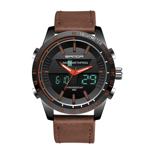 SANDA 774 Men Belt Watch Dual Display Multi Function Sports Electronic Watch Fashion Trend Leisure Waterproof Luminous Watch(Orange)