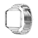 Suitable For Fitbit Blaze Smart Sports Watch Stainless Steel Metal Strap Metal Frame Butterfly Buckle Three Beads Strap(Silver)