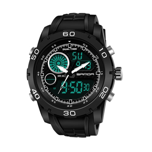 SANDA New Waterproof Luminous Plastic Multi Functional Watch Men Outdoor Sports LED Electronic Watch(Black)