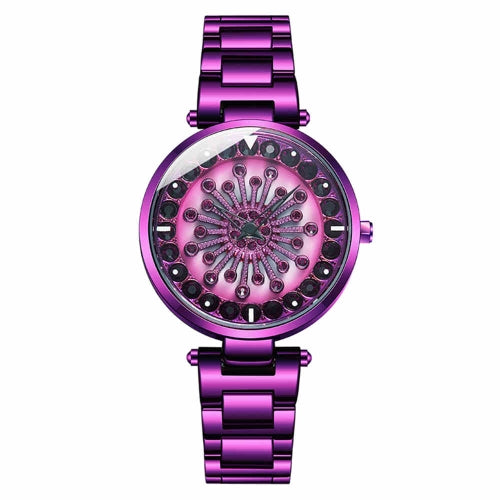 SANDA 1017 Lady Watch All Over The Sky Star 360 Degree Rotating Watch Diamond Steel Band Women Watch(Purple)