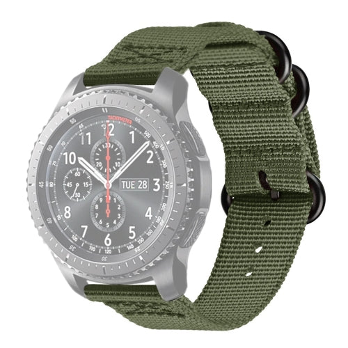 For Samsung Galaxy Watch Active 2 18mm / Gear S3 Nylon Three-ring Strap(Army Green)