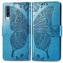 For Galaxy A70s Butterfly Love Flower Embossed Horizontal Flip Leather Case with Bracket / Card Slot / Wallet / Lanyard(Blue)