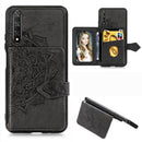 For Huawei Honor 20 Mandala Embossed Magnetic Cloth PU + TPU + PC Case with Holder & Card Slots & Wallet & Photo Frame & Strap(Black)