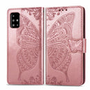 For Galaxy A51 Butterfly Love Flower Embossed Horizontal Flip Leather Case with Bracket / Card Slot / Wallet / Lanyard(Rose Gold)