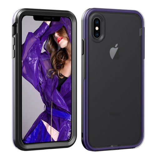 For iPhone X / XS TPU+PC Polish Case Drop & Shockproof & Scratch-Resistant(Black+Purple)