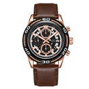 OCHSTIN 6114A Men Business Openwork Dial Multi Function Timekeeping Calendar Quartz Wristwatch Leather Watch(Coffee)